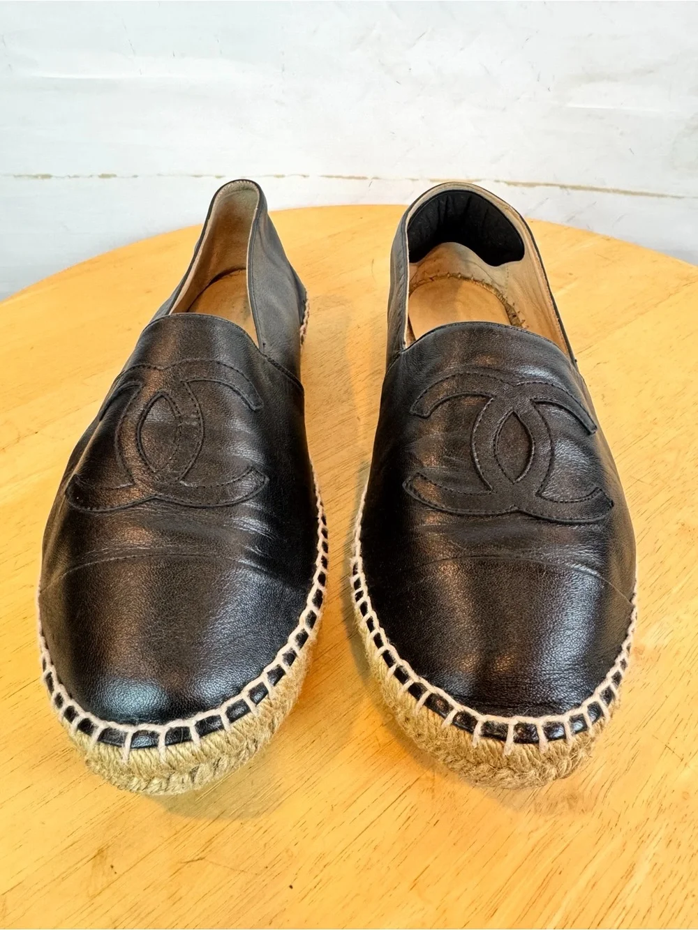 Chanel | Black Leather Pull-On Espadrille Shoes, EU 40